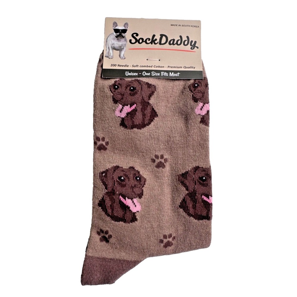 Dog Sock Daddy Labrador Pet Lover Socks Brown One Size Combed Cotton Novelty NEW